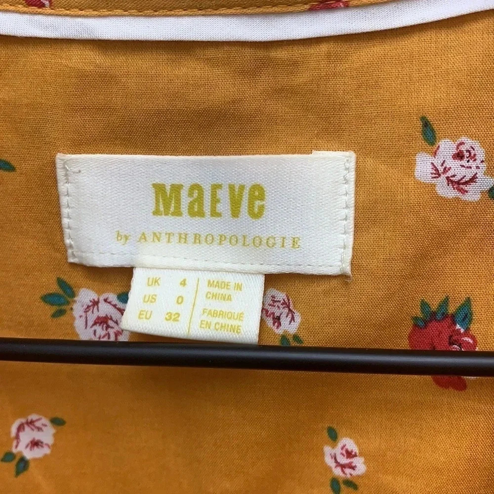 Anthropologie Maeve Yellow Phyllis Floral Top Size 0 - Picture 6 of 8